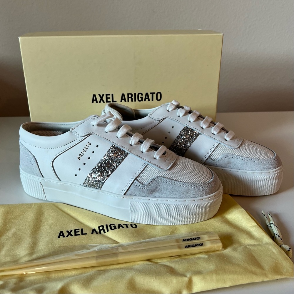 NWT Axel Arigato Detailed Platform Sneaker - White/Silver Glitter - EU 37 US 6.5 - Picture 14 of 16